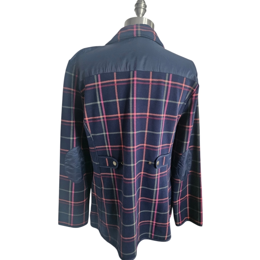 TALBOTS Pink & Green Tattersall Plaid Navy Fleece Field Jacket | SZ L - Picture 3 of 16